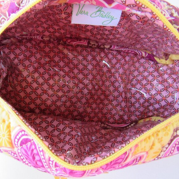 Vera Bradley Women's Bali Gold Yellow Patterned Makeup Toiletry Cosmetic Bag - Picture 9 of 12